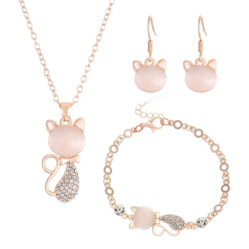 時尚流行套裝首飾 氣質鑲鉆鋯石項鏈耳環戒指組合裝 新娘宴會飾品