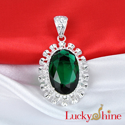 【熱賣925銀首飾鑲嵌綠晶石吊墜 歐美吊墜批發 加工定做吊墜P0355】價格,廠家,圖片,項鏈,深圳市祥爍貿易-